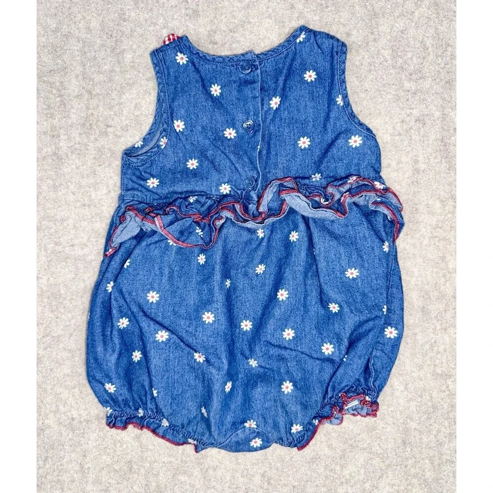Disney Girls Minnie Mouse  6-9 Month Denim Romper Snaps 100% Cotton